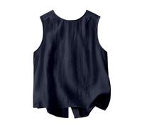 Top Damen Sommer Tank Tanktop Baumwoll-Leinen-Mischgewebe Für Damen Ärmellos Lässig Tops Kurz Große Größen Sexy Ärmellose Armlose T-Shirt Shirts Oberteile Weißes Basic Lang Oberteil Elegant Marine XL
