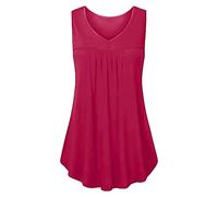Top Damen Sommer Tank Unterhemd Mit V-Ausschnitt Für Sommerfrauen Lose Fließende Niedliche Plissee-Weste Shirt Ärmelloses Ärmellose Weste Große Größen Basic Sexy Locker Tops Sommertop Hot Rosa 3XL
