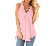Top Damen Sommer Tank V-Ausschnitt Ärmelloses Festes Lässiges Lockeres Tanktop Chiffon Fließendes Sommertop Tops Für Oberteile Basic Ärmellos Ärmellose Shirts Locker T Shirt Blusentop Blusen Rosa XL