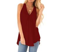 Top Damen Sommer Tank V-Ausschnitt Ärmelloses Festes Lässiges Lockeres Tanktop Chiffon Fließendes Sommertop Tops Für Oberteile Basic Ärmellos Ärmellose Shirts Locker T Shirt Blusentop Blusen Rot XL