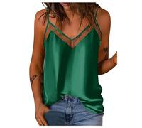 Top Damen Unifarben Glattes Satin Mesh V Ausschnitt Tank Top Sommer Oberteil Mit Netzeinsätzen Elegantes Glänzendes Camisole Damen