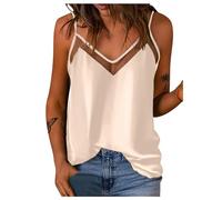 Top Damen Unifarben Glattes Satin Mesh V Ausschnitt Tank Top Sommer Oberteil Mit Netzeinsätzen Elegantes Glänzendes Camisole Damen