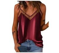 Top Damen Unifarben Glattes Satin Mesh V Ausschnitt Tank Top Sommer Oberteil Mit Netzeinsätzen Elegantes Glänzendes Camisole Damen