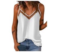 Top Damen Unifarben Glattes Satin Mesh V Ausschnitt Tank Top Sommer Oberteil Mit Netzeinsätzen Elegantes Glänzendes Camisole Damen