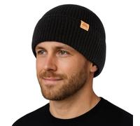 TOP-EX 100% Merino Mütze Strickmütze Wollmütze, Warme Wintermütze Beanie für Damen Herren, Sport Outdoor Wool Watch Skimütze, Cuffed Sportmütze für Wandern und Laufen Schwarz M/L