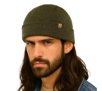 TOP-EX 80% Merino Wolle Fisherman Beanie Trawler Mütze Unisex Kurz Strickmütze Wollmütze Herren Damen Wintermütze Army Green M/L