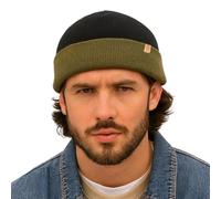 TOP-EX 80% Merino Wolle Fisherman Beanie Trawler Mütze Unisex Kurz Strickmütze Wollmütze Herren Damen Wintermütze Black Army Green M/L