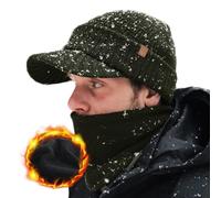 TOP-EX DryKnit™ 50% Merinowolle Wintermütze im Set Herren Damen Schirmmütze, Warm Beanie Mütze mit Schirm, Wasserdichtem Fleecefutter und Fleece-Halswärmer Strickmütze für Running Hiking, Green M