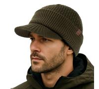 TOP-EX PolarWool™ 100% Merinowolle Schirmmütze Herren Damen, Winter Strickmützen Beanie mit Fleecefutter für Outdoor Running Ski, M-XXL (DE/NL/SE/PL, Alphanumerisch, XL, XXL, Olivgrün)