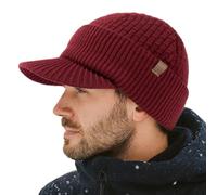 TOP-EX PolarWool™ XL/XXL 50% Merinowolle Schirmmütze Herren Großer Head, Winter Strickmützen Beanie Cap mit Visier, Warm Winddicht Wintermütze mit Fleecefutter für Ski Golf, Bordeaux