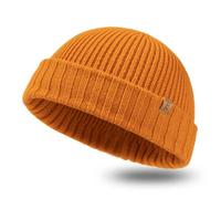 TOP-EX XL/XXL 100% Merino Wolle Trawler Beanie Herren Damen Fisherman Beanie Wintermuetze Strickmuetze Orange M/L