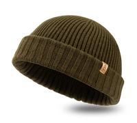 TOP-EX XL/XXL 100% Merino Wolle Trawler Beanie Herren Damen Fisherman Beanie Wintermuetze Strickmuetze Armeegrün M/L