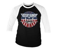 Top Gun Offizielles Lizenzprodukt Tomcat Baseball 3/4 Ärmel T-Shirt (Weiß-Schwarz), Medium
