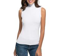 top kurz Damen bauchfrei,Turtleneck Pullover Womens Sleeveless High Neck Tank Top Basic Plain Vest Undershirt Stand-Up Collar Soft Stretch Mock Neck Jumper Spring Autumn Elegant Slim Fit Tops White