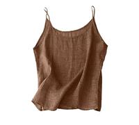 Top Leinen Damen - Trägertop Damen Locker Blusentop Ärmellose Leinen-Shirt Große Größen Sexy Spaghettiträger Vest Top Strand Oberteil Vintage Leinenbluse Basic Unterhemd Sommershirt,S-XXL