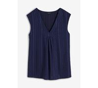 Blusentop BONPRIX, Damen, Gr. 36/38 (S), dunkelblau, Web, Obermaterial: 95% Polyester, 5% Elasthan, unifarben, bequem, V-Ausschnitt, Blusen Blusentop, bequeme Passform, ohne Ärmel, mit Lochstickerei, 