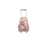 Depesche 14009 TOPModel Dots - Schulrucksack Trolley in Rosa, mit Model Motiv, Punkte-Muster und Glitzer, Schultasche mit Teleskopgriff und Rollen
