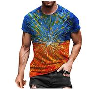 Top T-Shirt Herren Sommer Casual 3D-Bedruckte Kurzarm-Bluse mit rundem Hals (5XL,4Orange)