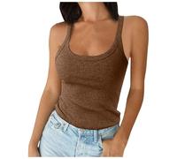 top weiß Damen, Tank Top Damen RIPP U Ausschnitt Sommertops Tanktops Sexy Stretch Trägertop Unterhemden Crop Rundhals Rippshirt Trägershirt Slim Fit Shirt