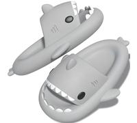 TOPALL Hai Hausschuhe,Shark Slippers,Hausschuhe Damen/Herren/Kinder Badelatschen,Hai Schuhe,Hai Schlappen,Pillow Cloud Shark Slides Süße Cozy Sharky Lustig Badesandalen für Sommer(Hellgrau,28/29)