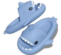 TOPALL Hai Hausschuhe,Shark Slippers,Hausschuhe Damen/Herren/Kinder Badelatschen,Hai Schuhe,Hai Schlappen,Pillow Cloud Shark Slides Süße Cozy Sharky Lustig Badesandalen für Sommer(Blau,32/33)