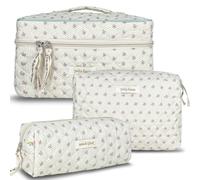 TOPALL Reise Kosmetiktasche Set Damen,Blumen Kosmetiktasche Aesthetic Make Up Bag Tasche Gesteppte Kulturtasche Beauty Case Baumwolle,Groß Schminktasche Travel Essentials Aesthetic Stuff Clean Girl