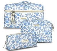 TOPALL Reise Kosmetiktasche Set Damen,Blumen Kosmetiktasche Aesthetic Make Up Bag Tasche Gesteppte Kulturtasche Beauty Case Baumwolle,Groß Schminktasche Travel Essentials Aesthetic Stuff Clean Girl