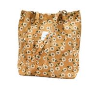TOPASION Süße Cord-Tragetasche aus Segeltuch für Damen, Reisen, Einkaufen, Flower Khaki, Large