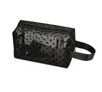 TOPASION Tragbare Make-up-Tasche aus Netzstoff mit Reißverschluss, kleine Reise-Kulturbeutel, leichte Kosmetiktasche, Schwarzes und schwarzes Herz mit Griff, Small, Kleine frische Kunst
