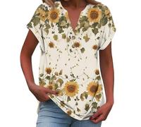 Topassion Damen Bluse Leichte Oberteil Baggy Damenkleidung Bequem Tops Kurzarm Freizeitshirt Elegant Sommershirt Outdoor Sportshirt Sommer Sweatshirt Lässig Longshirts(D01-gelb,L)