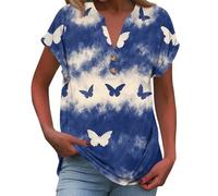 Topassion Damen Bluse Leichte Oberteil Baggy Damenkleidung Bequem Tops Kurzarm Freizeitshirt Elegant Sommershirt Outdoor Sportshirt Sommer Sweatshirt Lässig Longshirts(D01-dunkelblau,M)