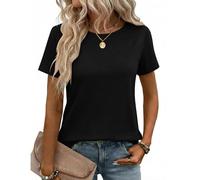 Topassion Damenkleidung Leichte Oberteil Baggy Sweatshirt Elegant Bluse Kurzarm Hemdbluse Rundhals Freizeitshirt Einfarbig Sportshirt Blusen Outdoor Tops Damen Hemdbluse(schwarz,XXL)