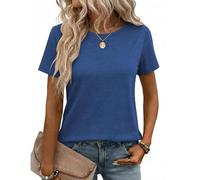 Topassion Damenkleidung Leichte Oberteil Baggy Sweatshirt Elegant Bluse Kurzarm Hemdbluse Rundhals Freizeitshirt Einfarbig Sportshirt Blusen Outdoor Tops Damen Hemdbluse(blau,XXL)