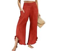 Topassion Freizeithose Elegant Leinenhose Baumwolle Sommerhose Outdoor Wanderhose Leicht Weite Bein Hose Mode Stoffhose Casual Latzhose Vintage Anzughose High Waist (D01-orange,XL)