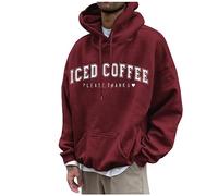 Topassion Herren Damen Hoodie Pullover Mit Kapuze Casual Brief Print Sweatshirt Männer Oversize Langarm Kapuzenpullover Locker Kapuzenpulli College Hoodie Mit Taschen & Kordel Langarmshirt (Wine，L)