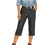 Topassion Leinenhose Damen Kurze Hosen Leicht Musselin Hose Elegant Sommerhose Sommer Weite Bein Hose Lässig Latzhose Bequem Trainingshose Modern Hosenanzug Weich (D01-grau,L)