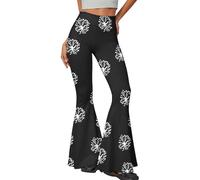 Topassion Musselin Hose Baumwolle Hosen Damen Leinenhose Outdoor Freizeithose Leicht Radlerhose Lässig Latzhose Passform Palazzohose Business Fahrradhose Bequem Jogginghose (D03-schwarz,S)