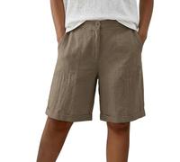 Topassion Sommerhose Baggy Arbeitshosen Damen Shorts Outdoor Freizeithose Sommer Sporthose Business Latzhose Elastischem Bund Fahrradhose Lässig Trainingshose Einfarbig (D01-khaki,L)