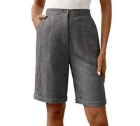 Topassion Sommerhose Baggy Arbeitshosen Damen Shorts Outdoor Freizeithose Sommer Sporthose Business Latzhose Elastischem Bund Fahrradhose Lässig Trainingshose Einfarbig (D01-grau,S)