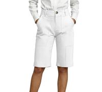 Topassion Sommerhose Baggy Arbeitshosen Damen Shorts Outdoor Freizeithose Sommer Sporthose Business Latzhose Elastischem Bund Fahrradhose Lässig Trainingshose Einfarbig (D02-weiß,M)