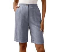 Topassion Sommerhose Baggy Arbeitshosen Damen Shorts Outdoor Freizeithose Sommer Sporthose Business Latzhose Elastischem Bund Fahrradhose Lässig Trainingshose Einfarbig (D01-hellblau 2,XXL)