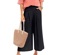 Topassion Sommerhose Elegant Stoffhose Damem Freizeithose Elastischem Bund Hosenanzug Mode Trainingshose Wanderhose Oversize Fahrradhose High Waist Hosen 7/8 Musselinhose(D01-schwarz,M)