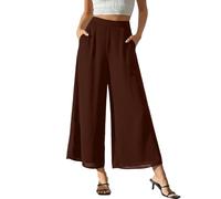 Topassion Sommerhose Elegant Stoffhose Damem Freizeithose Elastischem Bund Hosenanzug Mode Trainingshose Wanderhose Oversize Fahrradhose High Waist Hosen 7/8 Musselinhose(D02-braun,M)