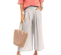 Topassion Sommerhose Elegant Stoffhose Damem Freizeithose Elastischem Bund Hosenanzug Mode Trainingshose Wanderhose Oversize Fahrradhose High Waist Hosen 7/8 Musselinhose(D01-beige,XL)