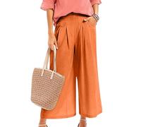 Topassion Sommerhose Elegant Stoffhose Damem Freizeithose Elastischem Bund Hosenanzug Mode Trainingshose Wanderhose Oversize Fahrradhose High Waist Hosen 7/8 Musselinhose(D01-safran,XL)