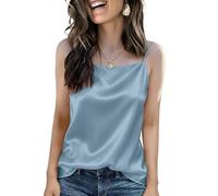 Topassion Tank Top Damen Tshirt Sexy Oberteil Spaghetti Strap Bluse Tunika Weich Blusenshirt Elegant Longshirts Ärmellose Hemdbluse Modern Satin Tops Leichte Freizeitshirt(himmelblau,XXL)