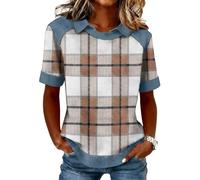 Topassion Tops Baggy Tshirt Leichte Bluse Elegant Oberteil Mode Lässig Blusenshirt Basic Tunika Party Outfit Kurzarm Damenkleidung Festlich Freizeitshirt Casual Sommershirt(D01-khaki,3XL)