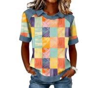 Topassion Tops Baggy Tshirt Leichte Bluse Elegant Oberteil Mode Lässig Blusenshirt Basic Tunika Party Outfit Kurzarm Damenkleidung Festlich Freizeitshirt Casual Sommershirt(D04-orange,S)