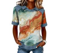 Topassion Tops Baggy Tshirt Leichte Bluse Elegant Oberteil Mode Lässig Blusenshirt Basic Tunika Party Outfit Kurzarm Damenkleidung Festlich Freizeitshirt Casual Sommershirt(D04-gold,3XL)