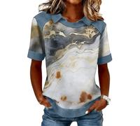 Topassion Tops Baggy Tshirt Leichte Bluse Elegant Oberteil Mode Lässig Blusenshirt Basic Tunika Party Outfit Kurzarm Damenkleidung Festlich Freizeitshirt Casual Sommershirt(D04-hellgrau,3XL)